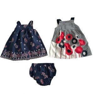 Old Navy Bundle of 2 Baby Girl's 6-12M Navy Red Wite Boho Floral Cotton Dresses